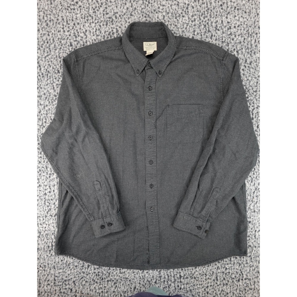 LL Bean Button Down Shirt Mens XL Grey Traditional Fit Cotton Flannel 298276